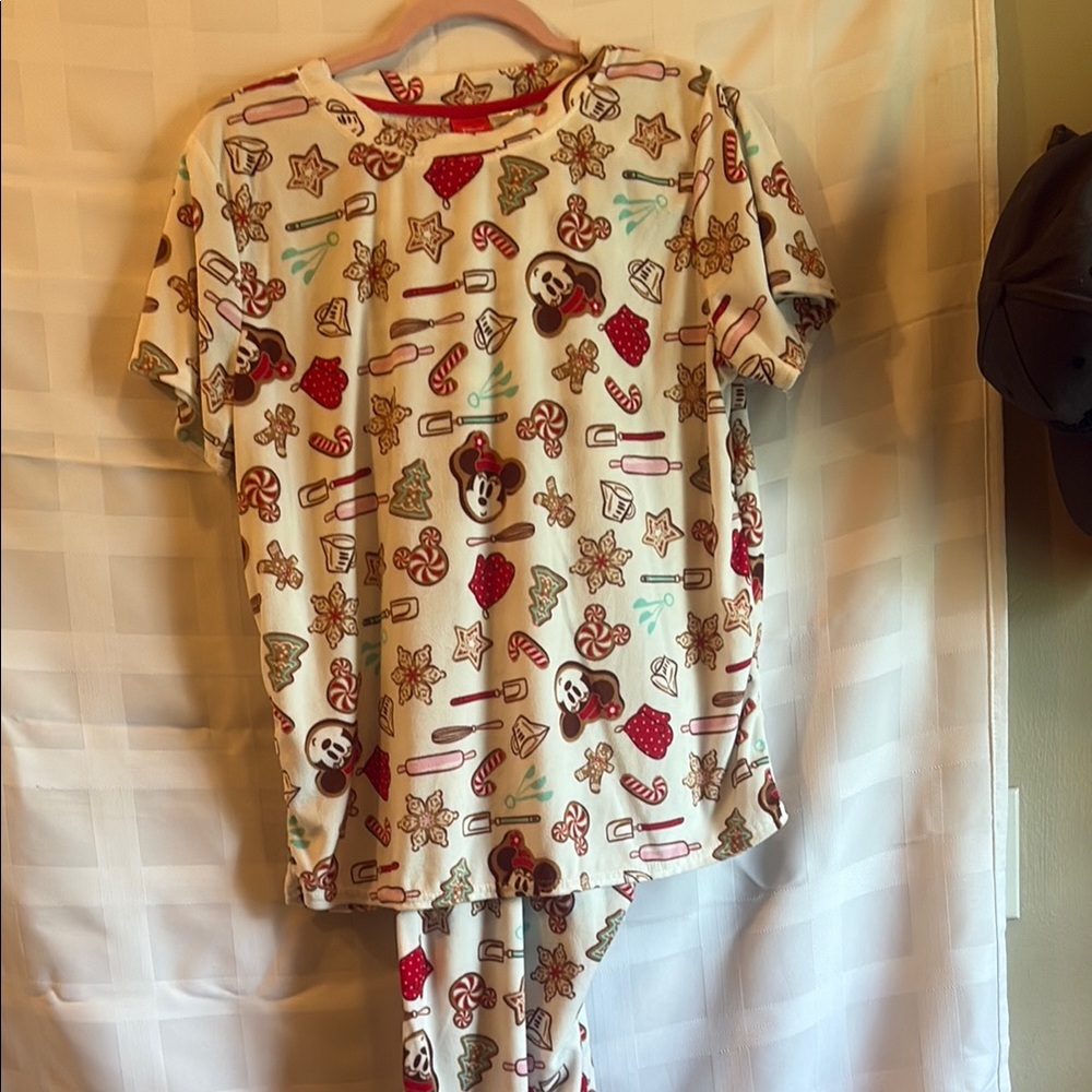 Disney Cream Pajama Set with Red and Green Accents
